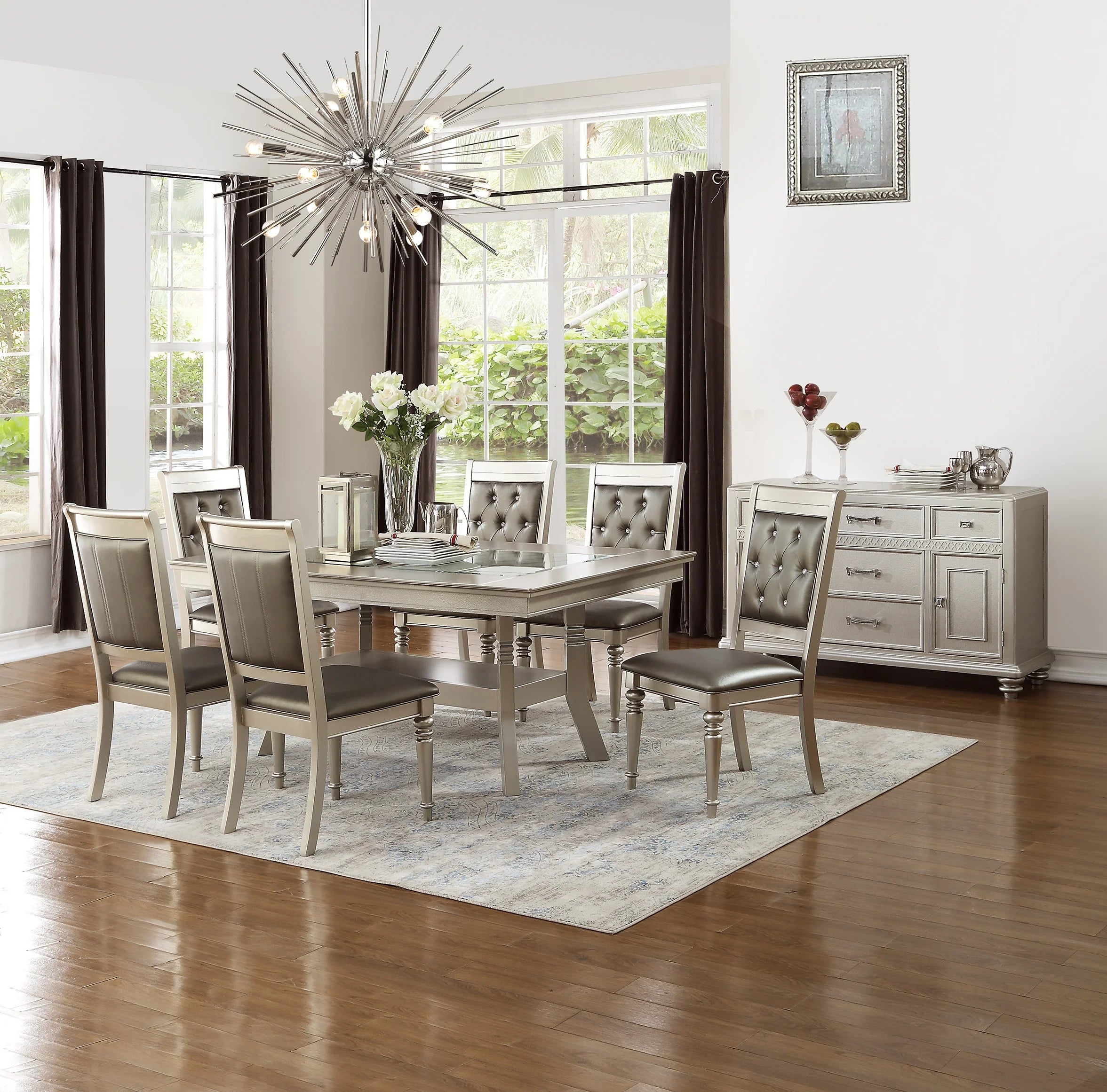 7pc Silver Dining Table with 6 Side Chairs F270