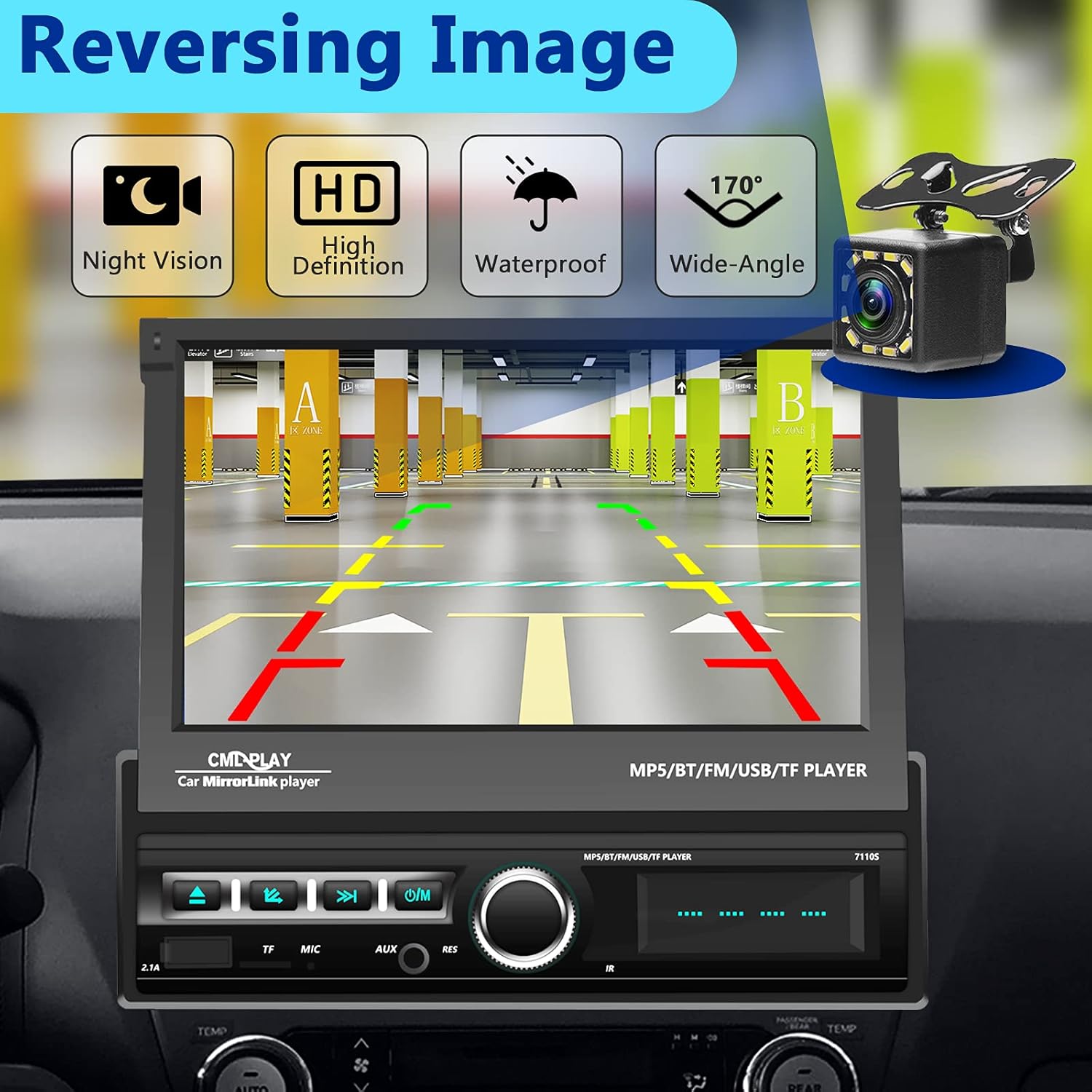 7 Inch Motorized Flip Out Touchscreen Car Stereo with Backup Camera G674000