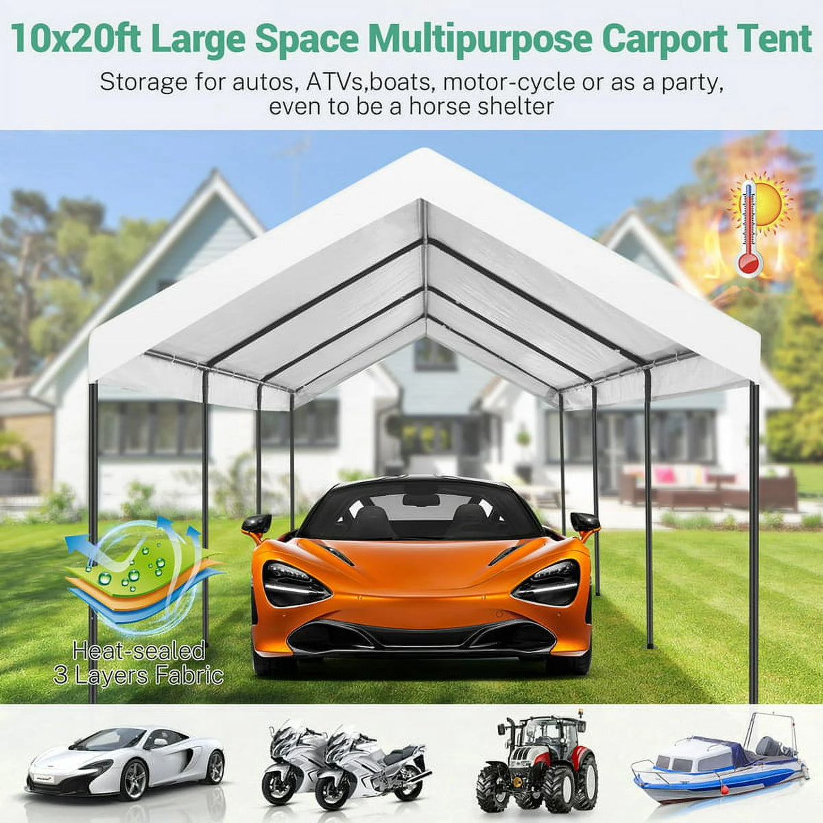 10x20ft Heavy Duty Double-Layer Waterproof Steel Frame Carport Canopy B7311