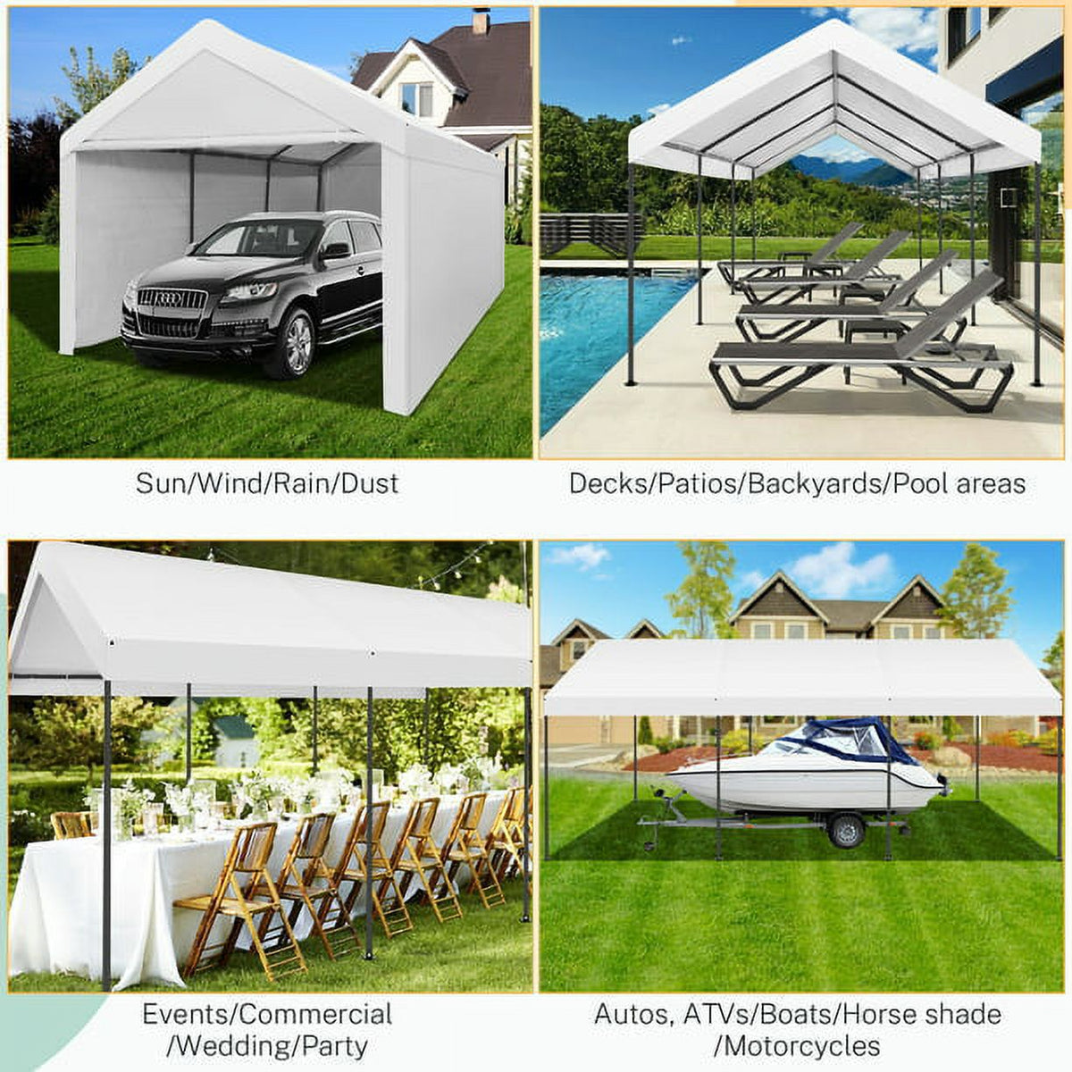 10x20ft Heavy Duty Double-Layer Waterproof Steel Frame Carport Canopy B7311