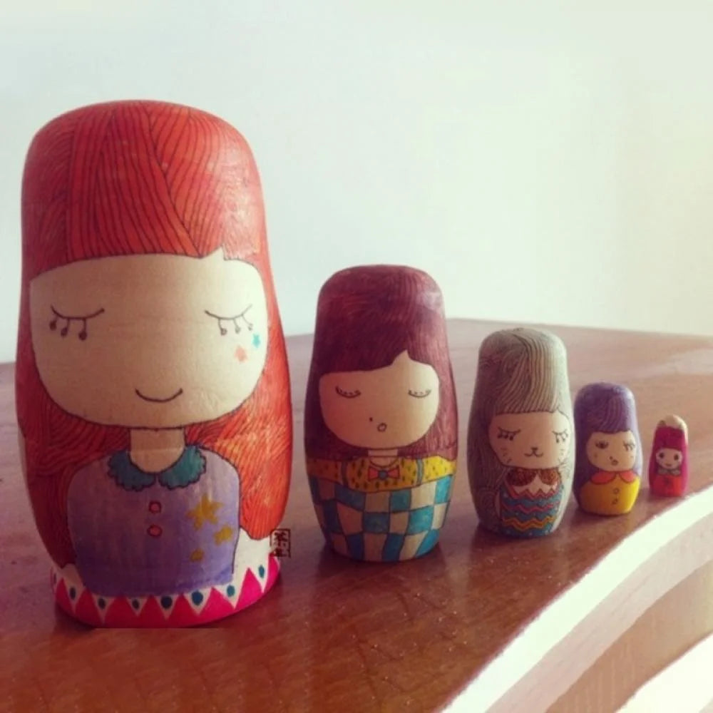 5pcs Unpainted Wooden Matryoshka Doll DIY Toy J1008