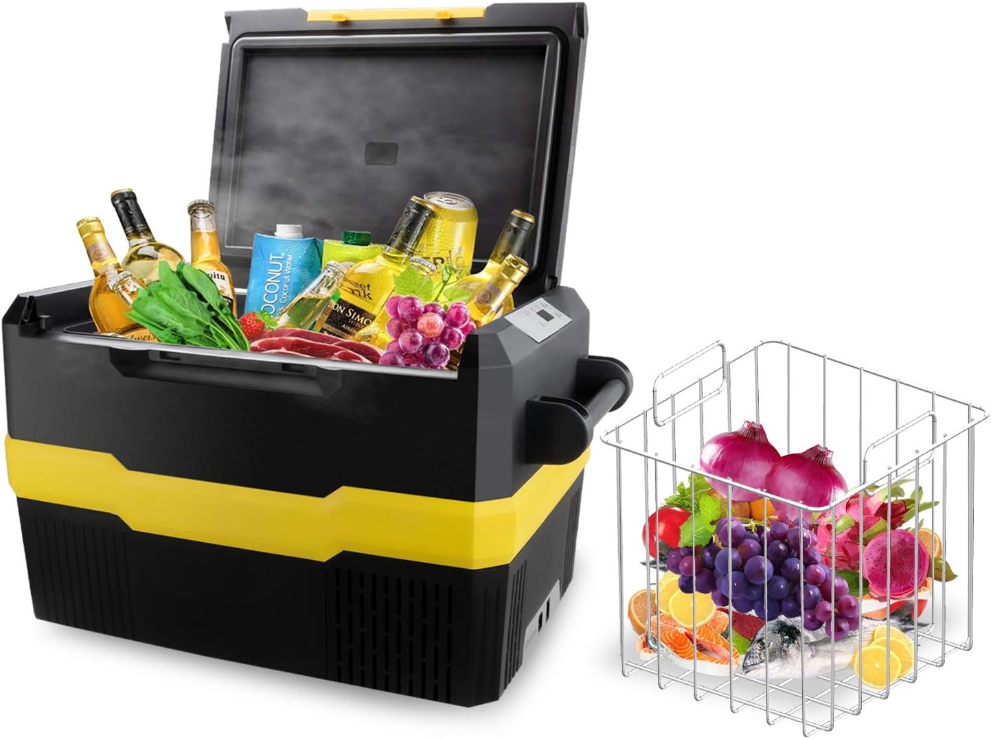 47.5Qt Portable Refrigerator, 12V/DC RV Fridge, 110V/AC Freezer, Single Zone with Basket, Black O966