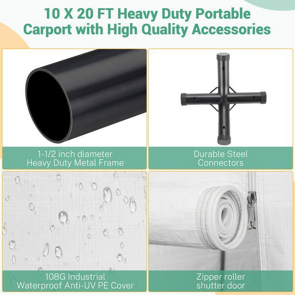 10x20ft Heavy Duty Double-Layer Waterproof Steel Frame Carport Canopy B7311