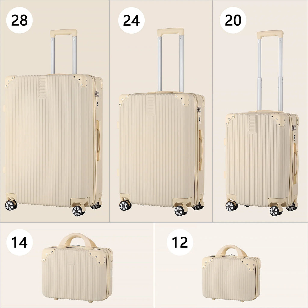 Cream Beige 5PCS Travel Luggage Set with Makeup Case J2672