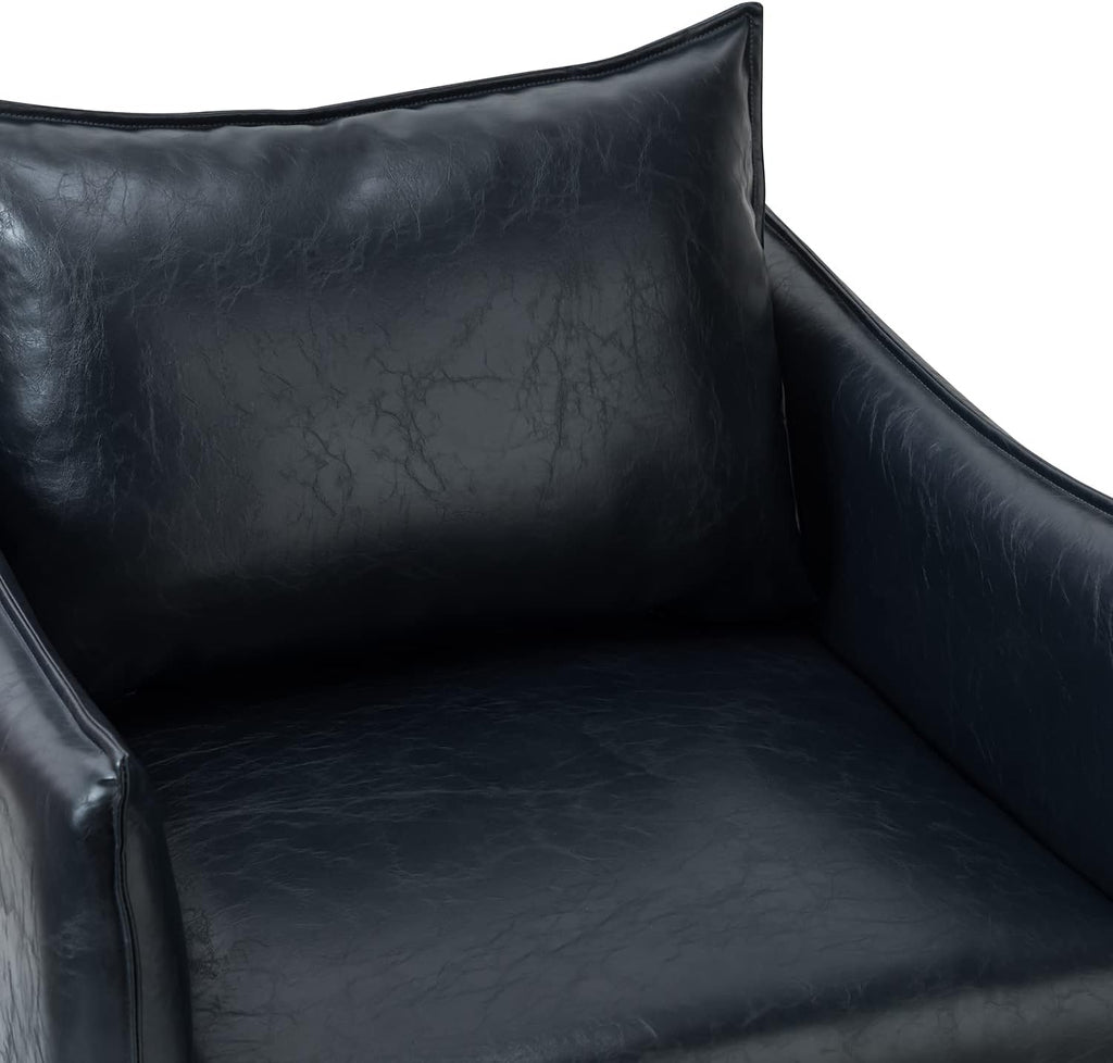 Navy Faux Leather Armchair with Moveable Cushion Y890