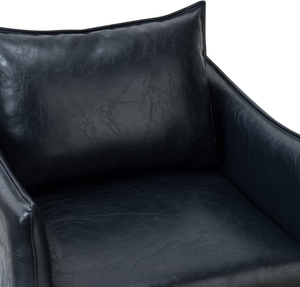 Navy Faux Leather Armchair with Moveable Cushion Y890