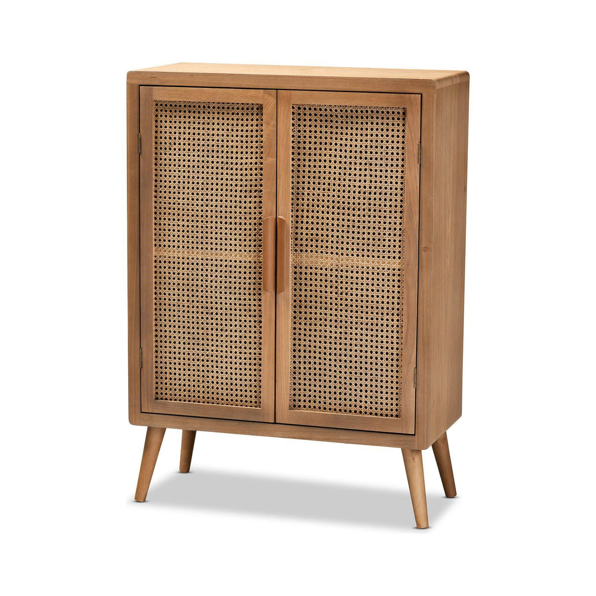Oak Wood and Rattan 2-Door Accent Storage Cabinet Z27104