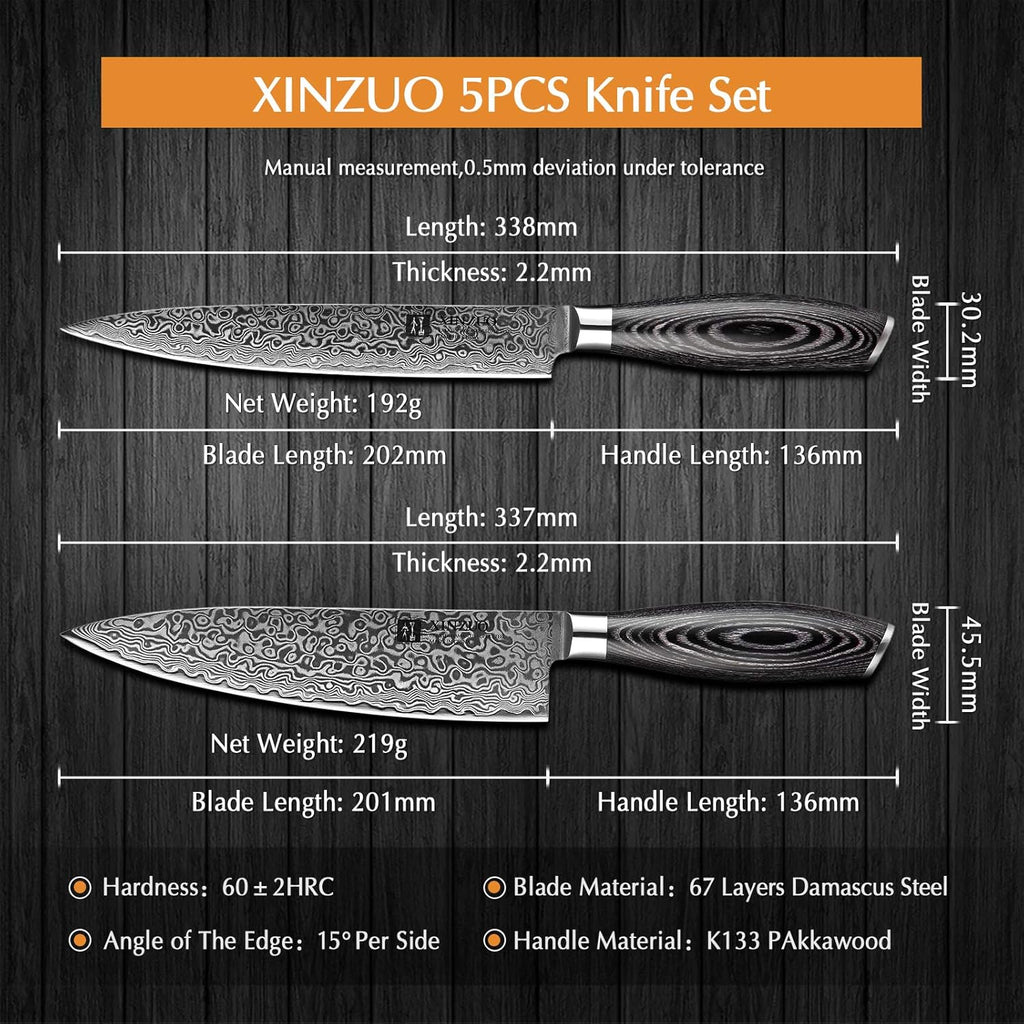 5PC Damascus Steel Kitchen Knife Set with Pakkawood Q255