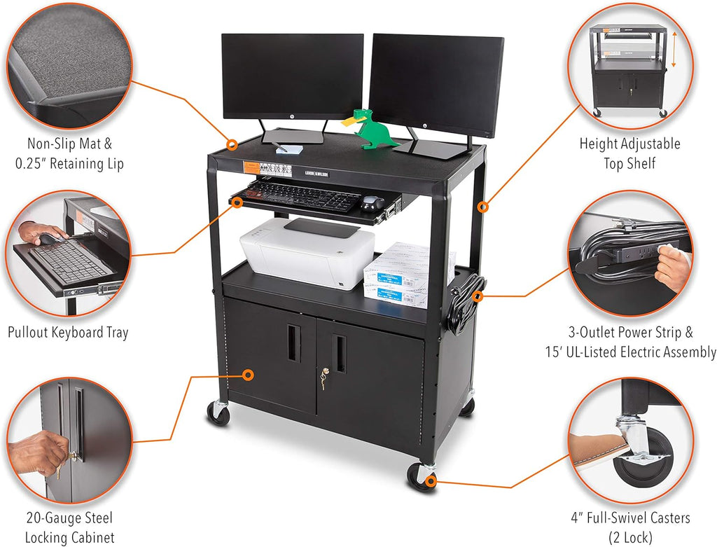 Black Extra Wide AV Cart with Locking Cabinet E277692