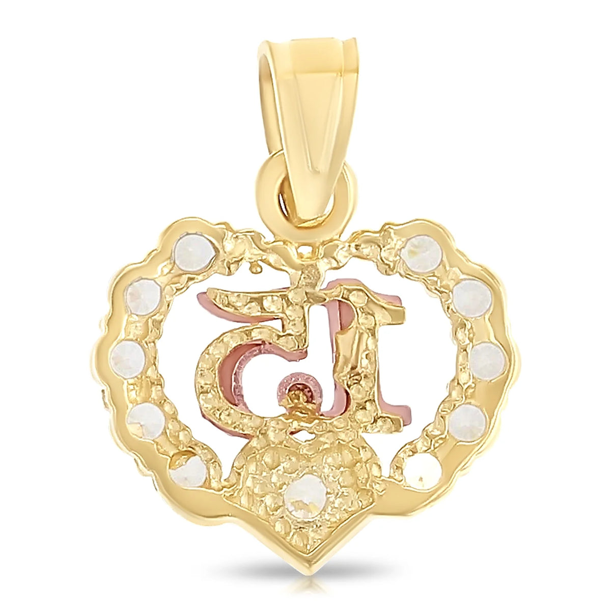 14K Two Tone Gold Heart Cubic Zirconia Pendant S9736