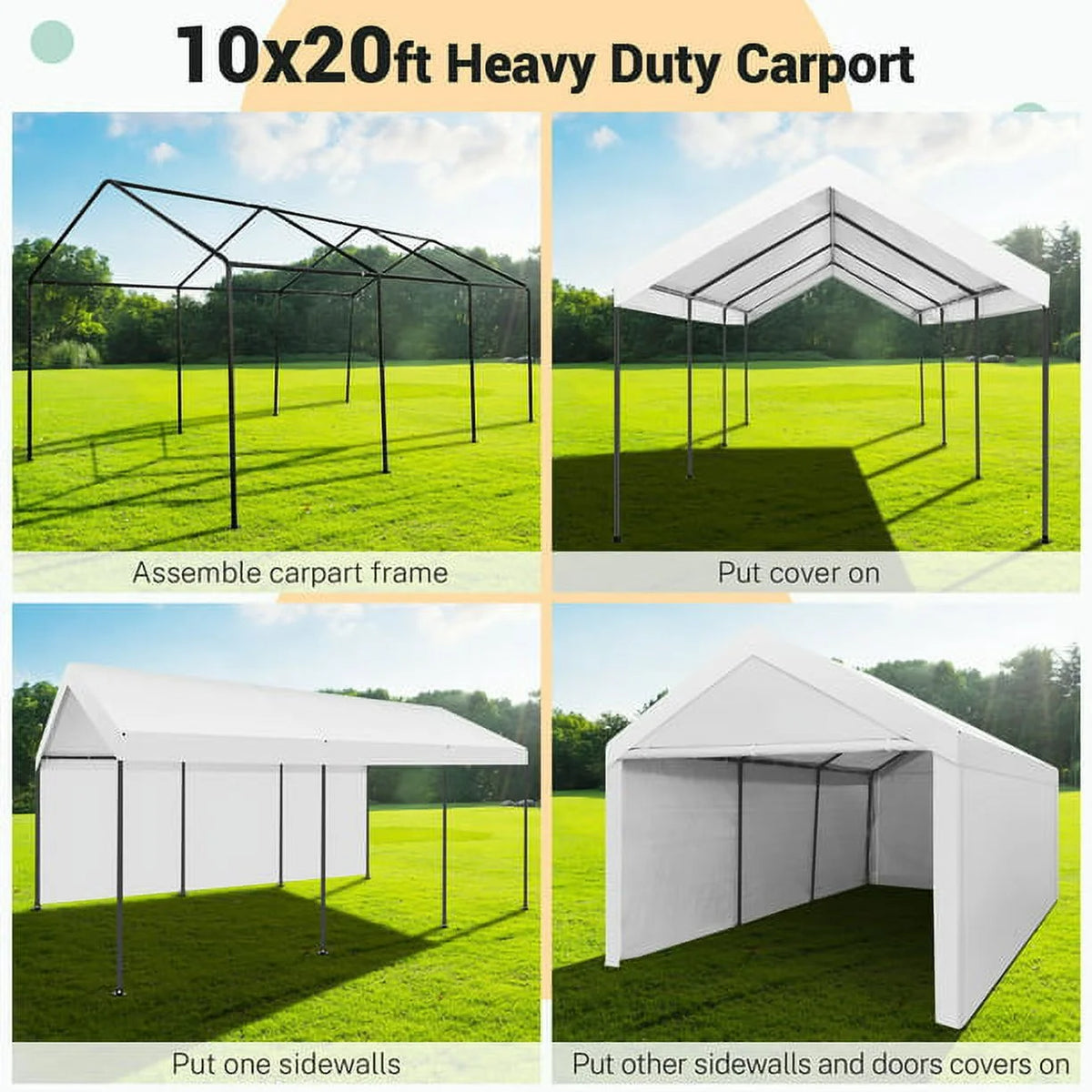 10x20ft Heavy Duty Double-Layer Waterproof Steel Frame Carport Canopy B7311