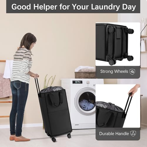 Rolling Laundry Hamper with Wheels, Large 90L Collapsible Laundry Basket Bag E63187