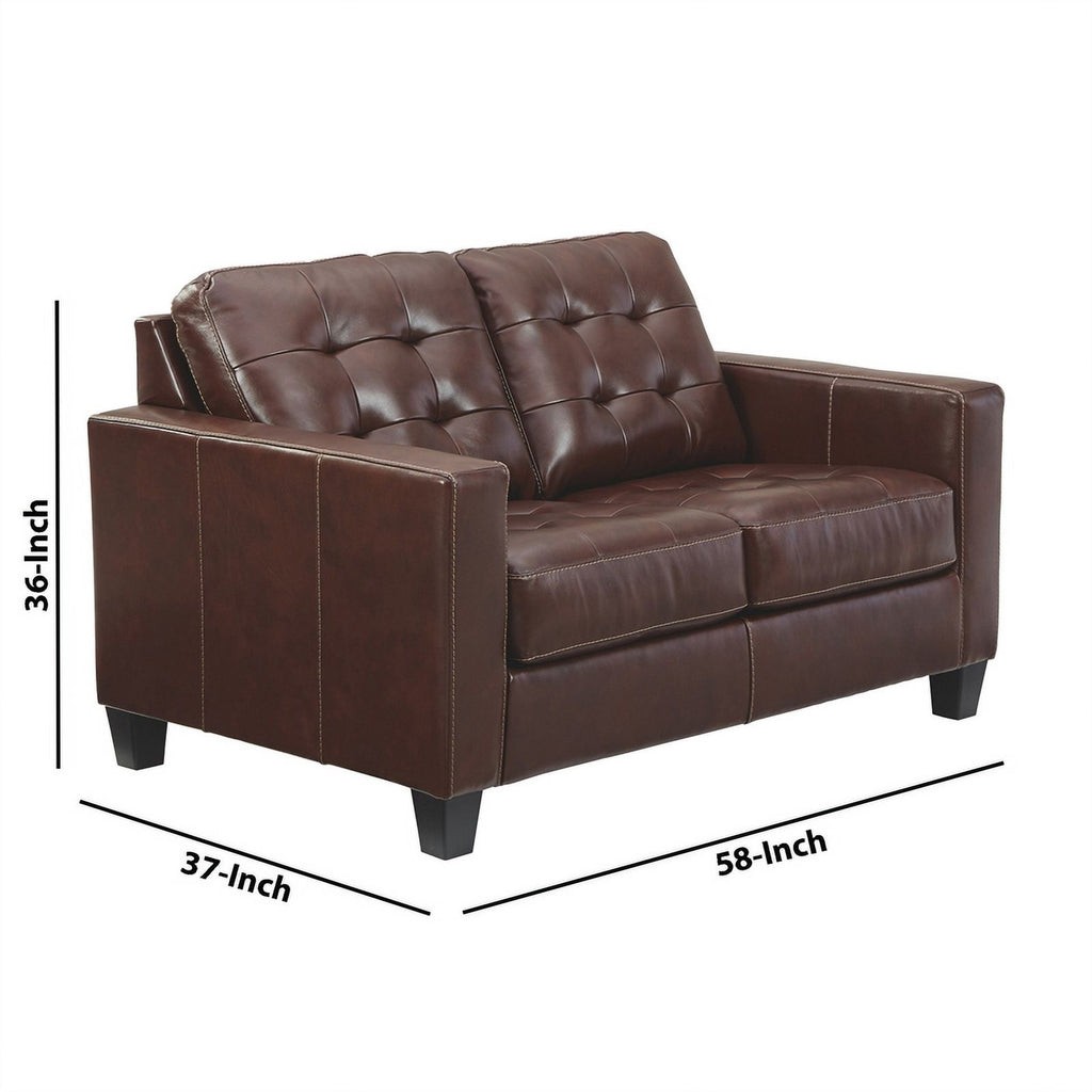 Brown Leatherette Loveseat with Track Armrests P500