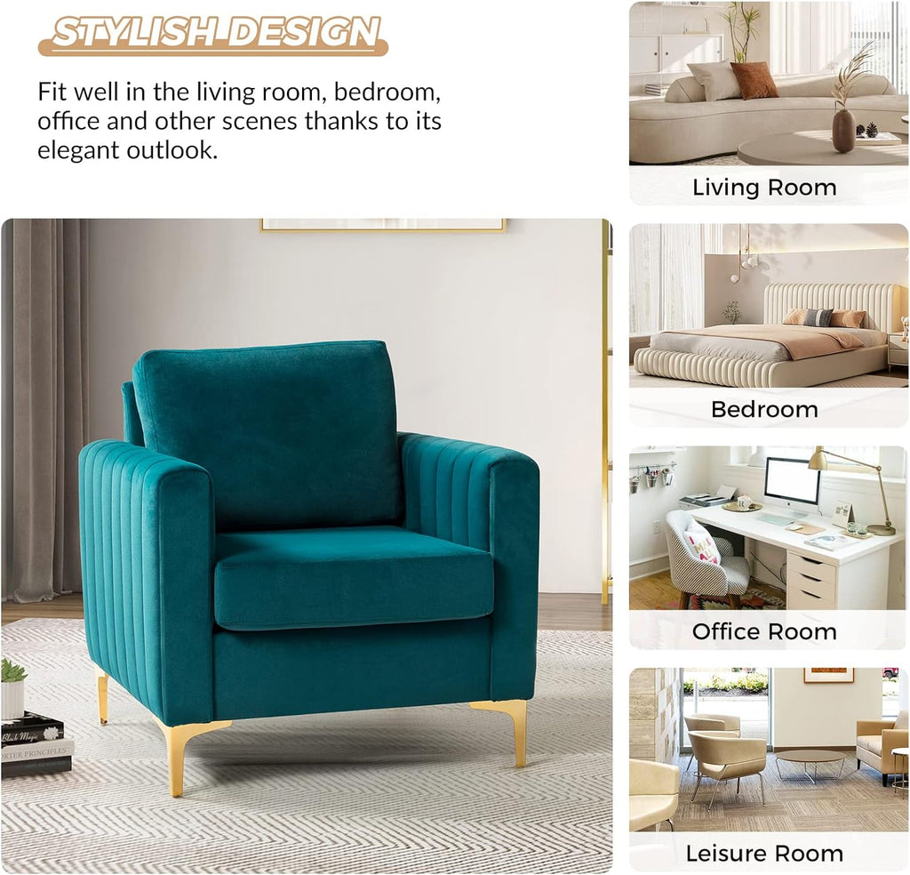 Teal Velvet Accent Club Chair with Metal Legs Y75715