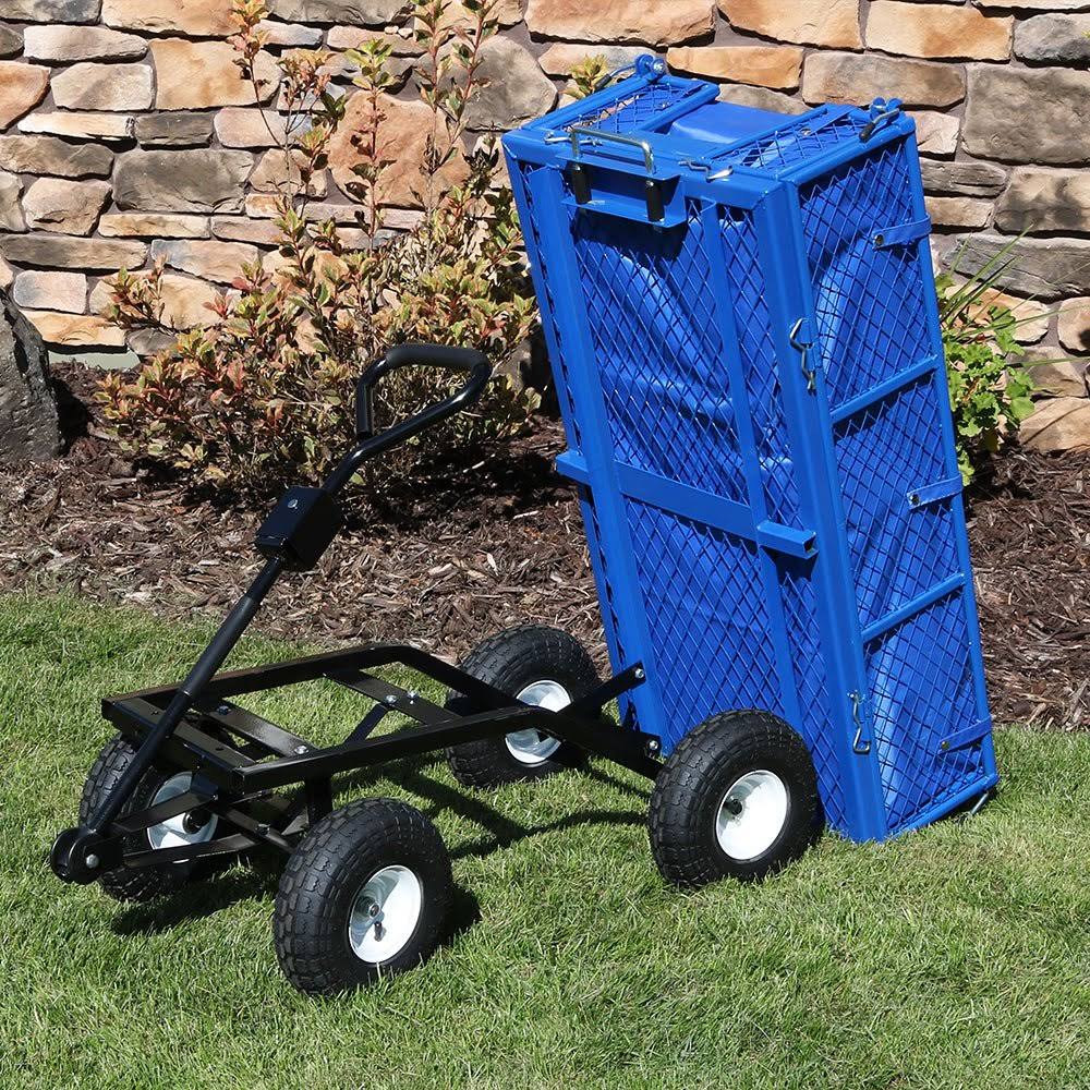 Blue Heavy-Duty Steel Utility Garden Cart with Liner D610