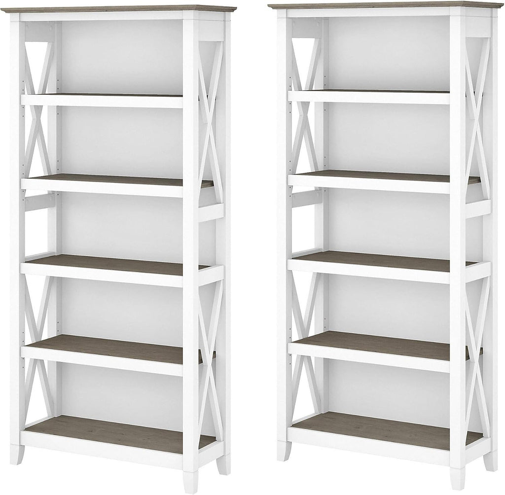 Pure White and Shiplap Gray 5 Shelf Bookcase Set Y9292