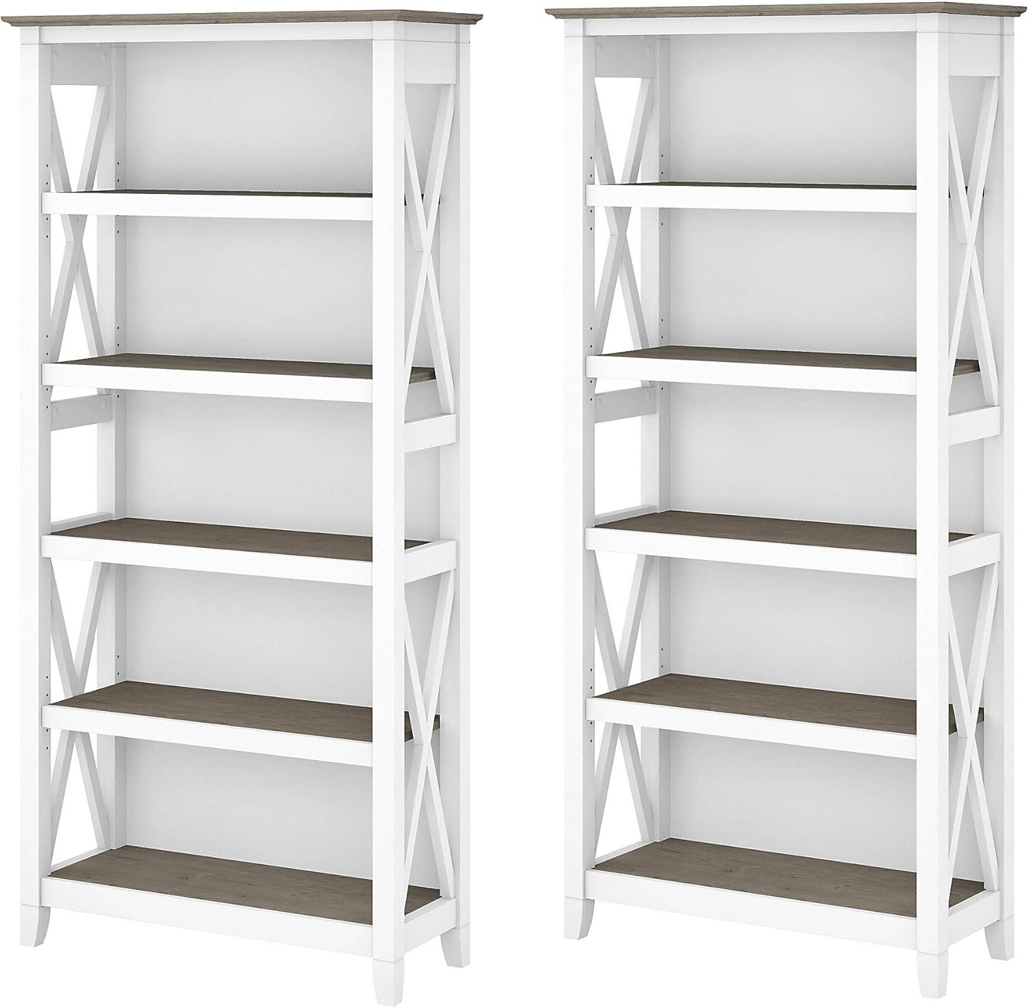 Pure White and Shiplap Gray 5 Shelf Bookcase Set Y9292