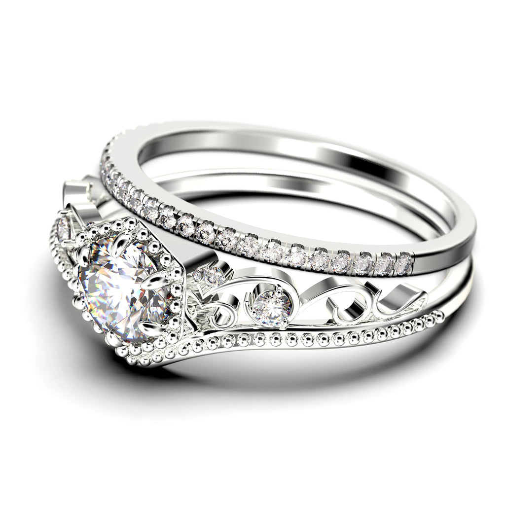 Antique Art Deco 2.00 Carat Round Cut Diamond Moissanite Engagement Ring in 10k Solid White Gold F13662