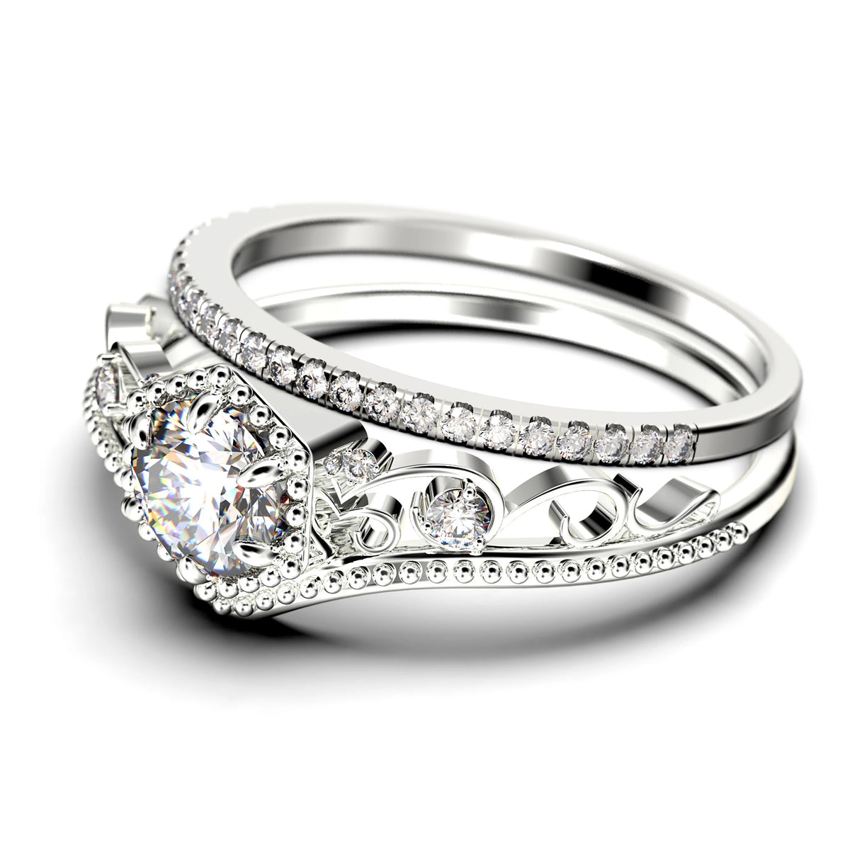 Antique Art Deco 2.00 Carat Round Cut Diamond Moissanite Engagement Ring in 10k Solid White Gold F13662