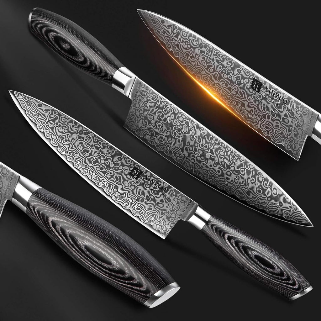 5PC Damascus Steel Kitchen Knife Set with Pakkawood Q255