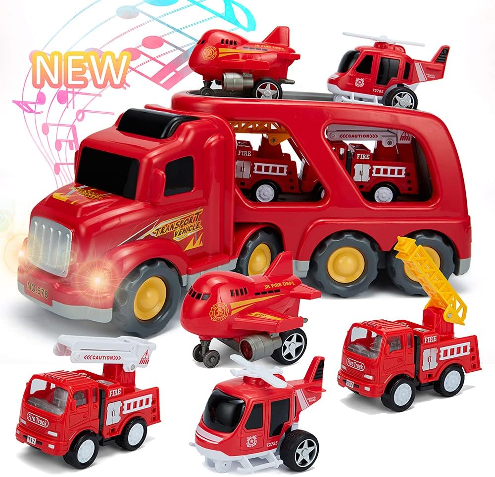 Pink 5 in 1 Toy Transport Truck Playset with Light and Sound M676109