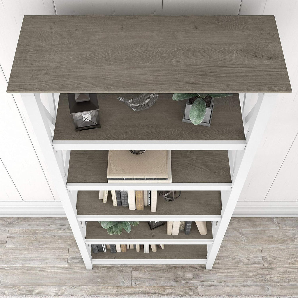 Pure White and Shiplap Gray 5 Shelf Bookcase Set Y9292