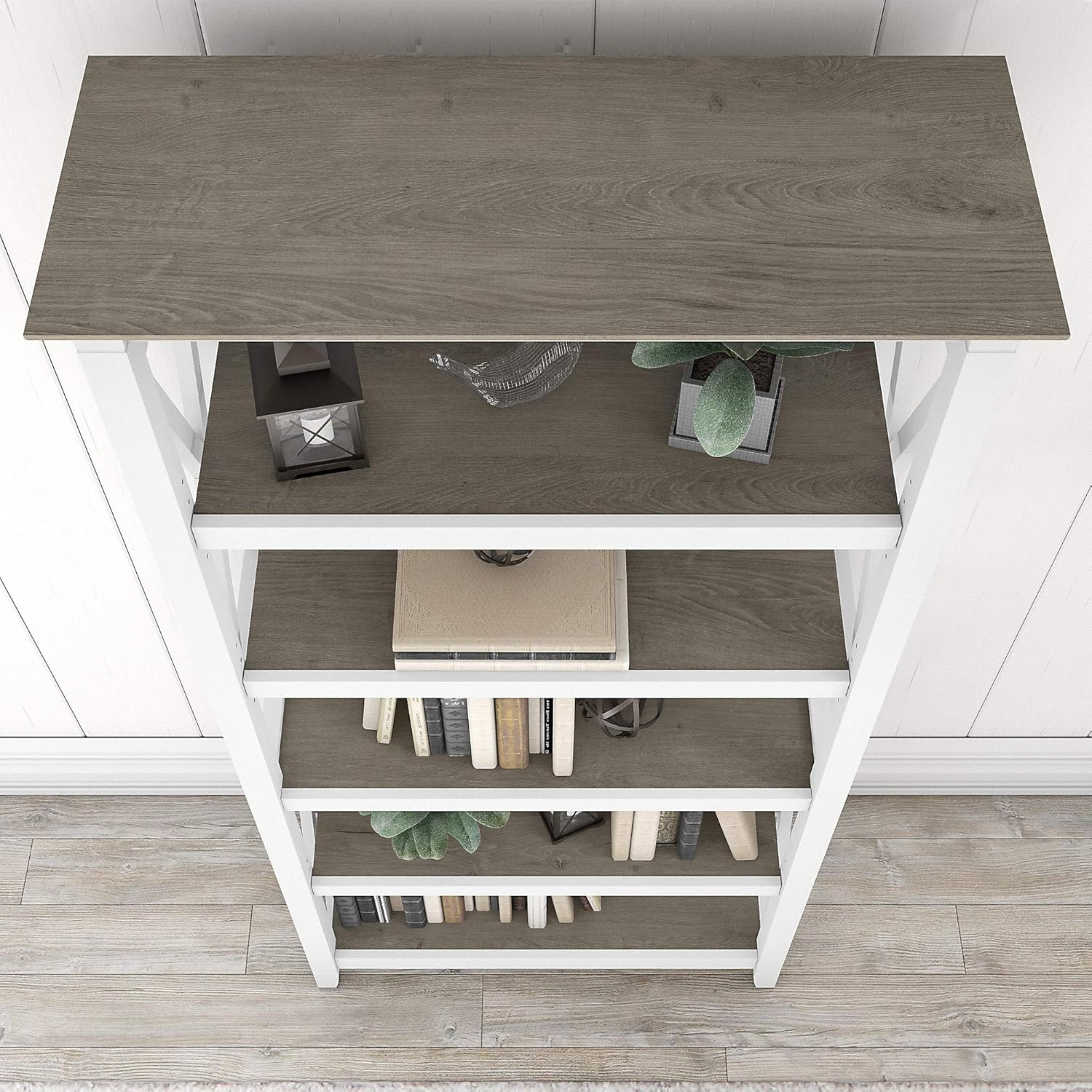 Pure White and Shiplap Gray 5 Shelf Bookcase Set Y9292