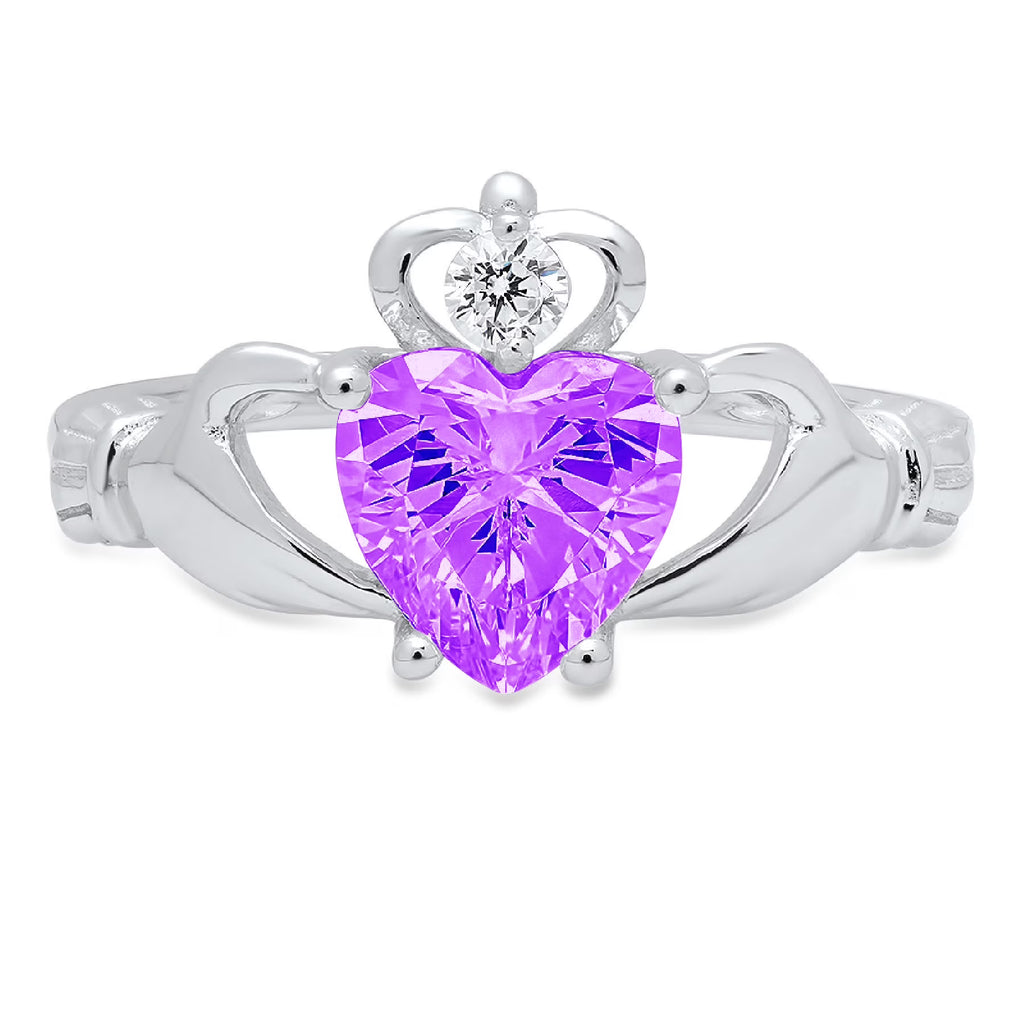 18k White Gold Amethyst Solitaire Ring Size 3.5 Z641469