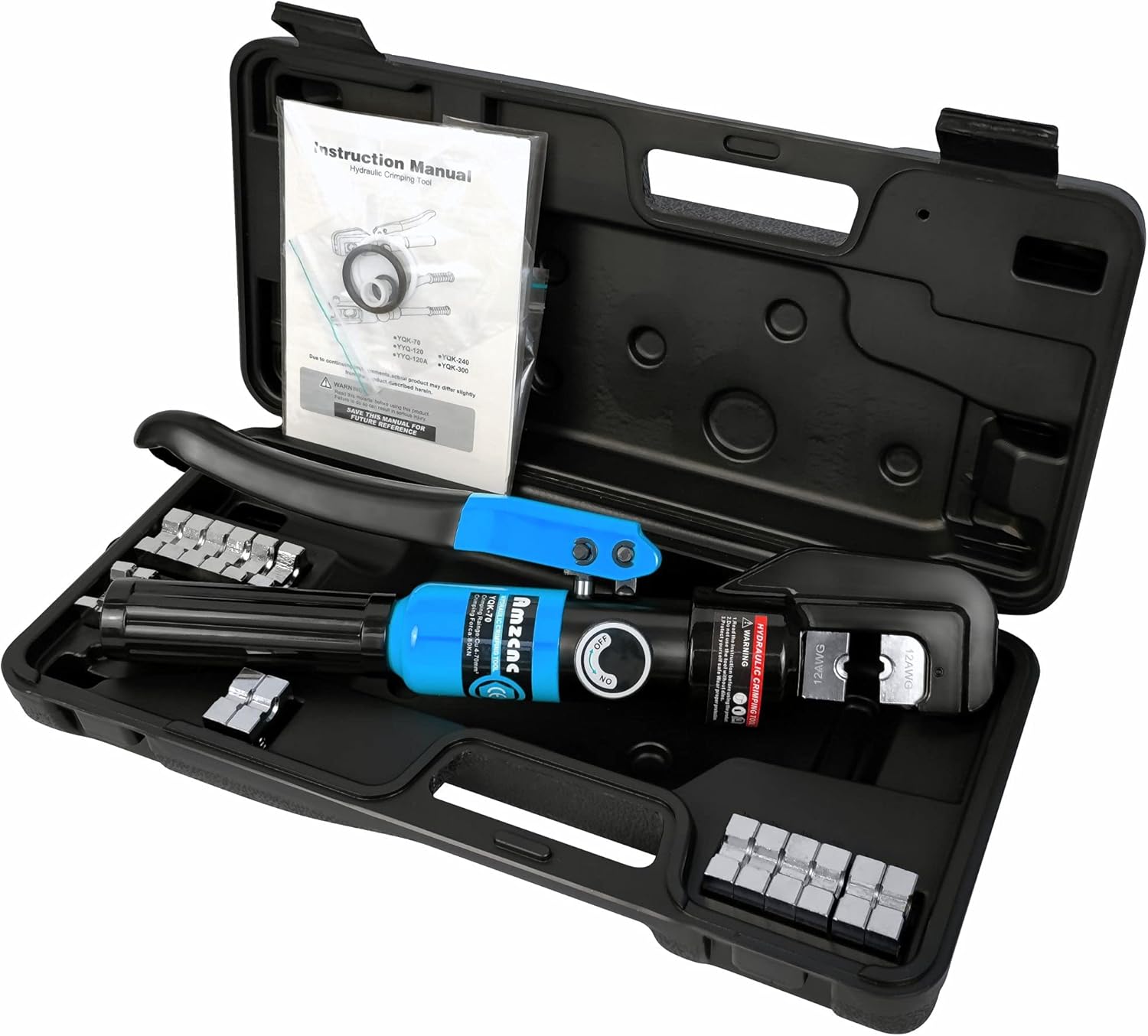 Hydraulic Crimping Tool and Cable Cutter 8 US TON 12 AWG to 00 (2/0) with 9 Die Pack of 2 Y9585