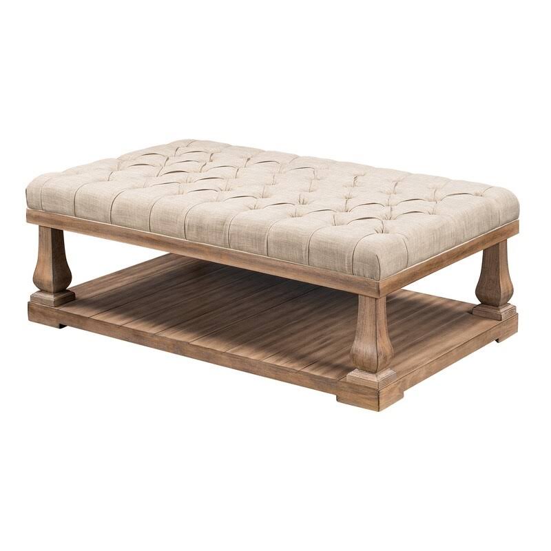 Beige Coffee Table with Wood Shelf and Padded Seat Bench G835167
