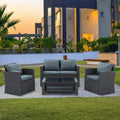 4-Piece PE Wicker Rattan Patio Sofa Set with Anti-Slip Cushions and Tempered Glass Coffee Table, Dark Gray W72290