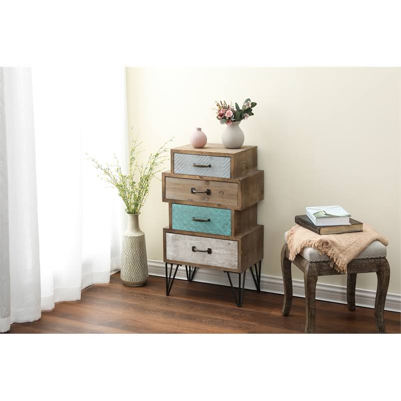 Multi-Color Wood Four Drawer End Table O897