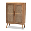 Oak Wood and Rattan 2-Door Accent Storage Cabinet Z27104