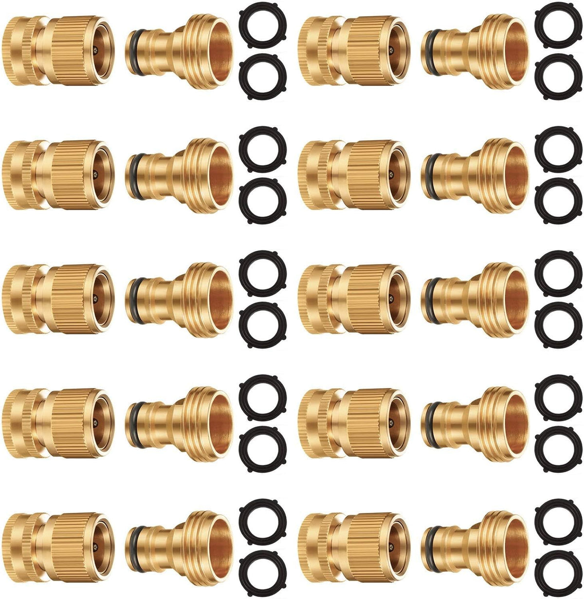 Solid Brass 3/4 inch GHT Garden Hose Quick Connector Set, Pack of 2 O28204