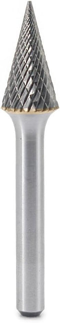 Tungsten Carbide Double Cut Rotary Burrs Pointed Cone Shape, 1/2'' Cutter Dia, 1'' Cutter Length, 1/4'' Shank, Pack of 2 G925