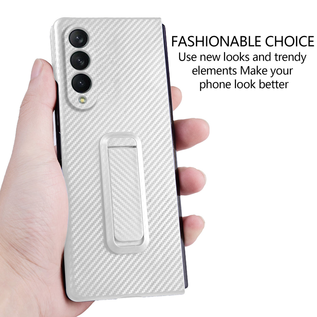 White Carbon Fiber Slim Case with Hidden Kickstand for Samsung Galaxy Z Fold 4 W6933