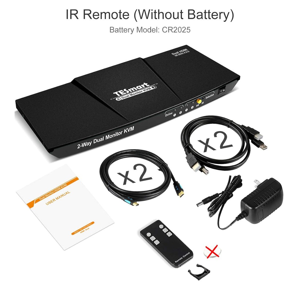 Dual Monitor 2-Port HDMI KVM Switch 4K@60Hz with 2 HDMI KVM Cables T6516