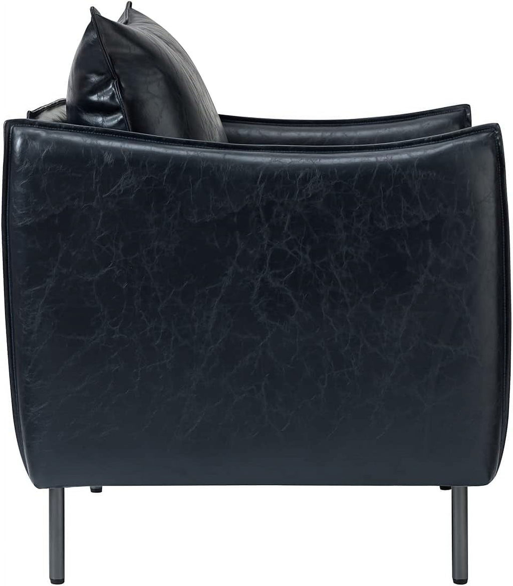 Navy Faux Leather Armchair with Moveable Cushion Y890