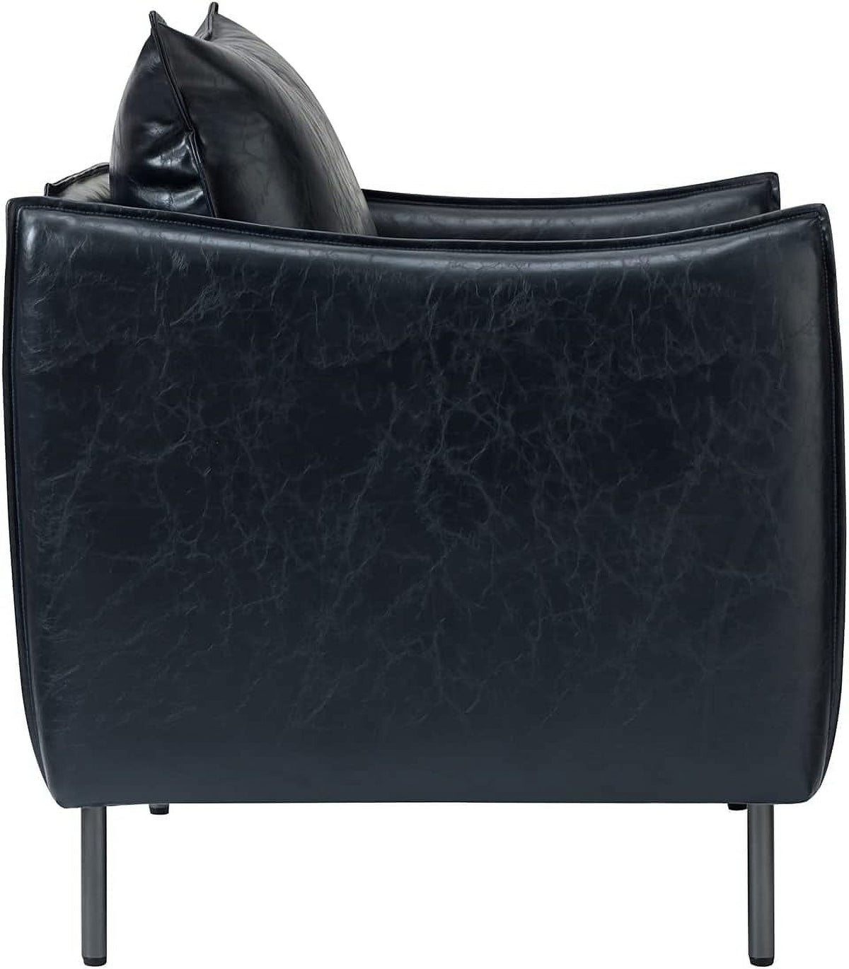 Navy Faux Leather Armchair with Moveable Cushion Y890