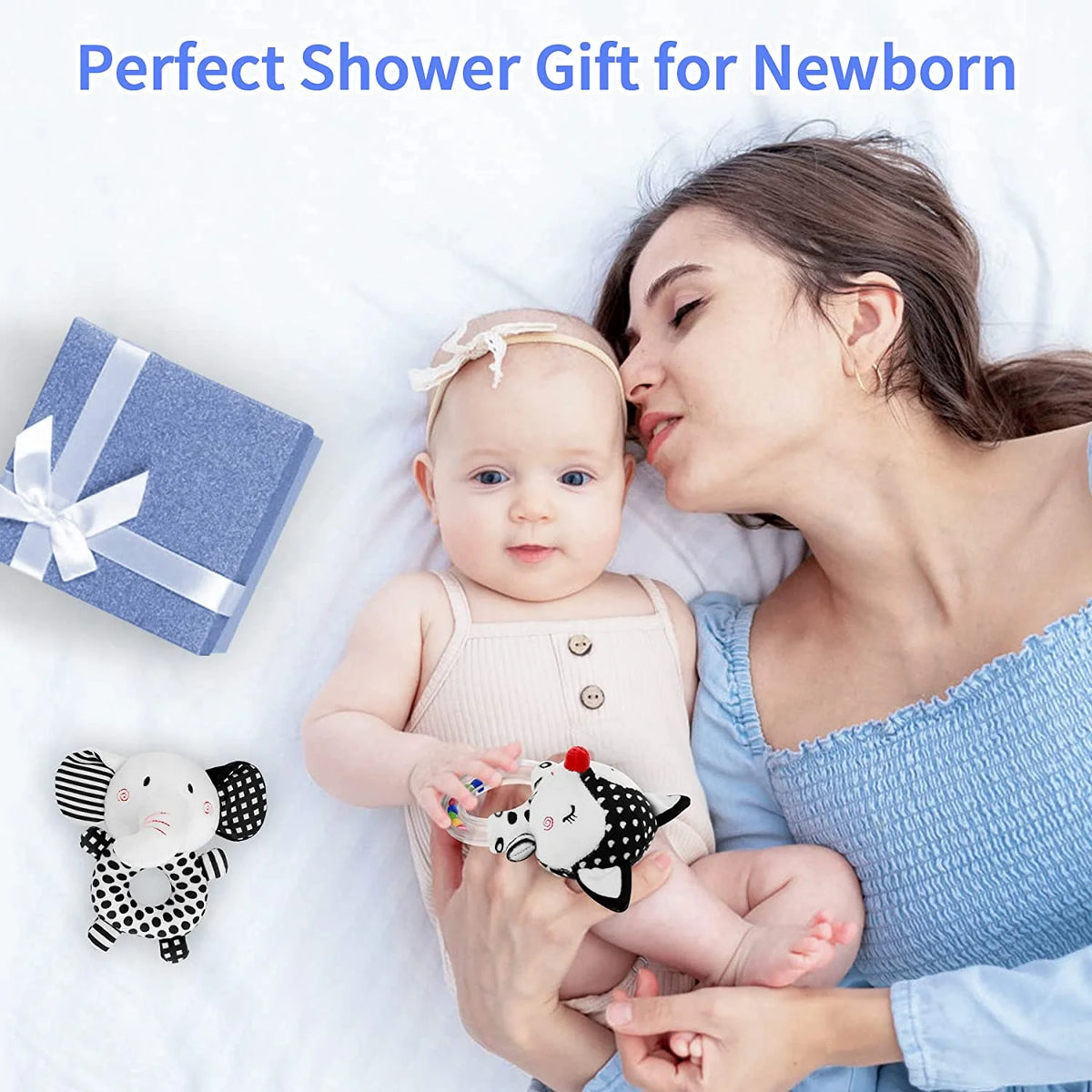 2PCS Black and White Soft Plush Baby Rattles L7612