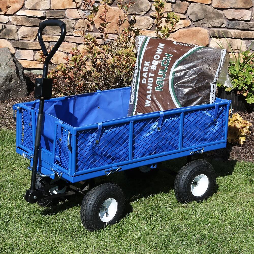 Blue Heavy-Duty Steel Utility Garden Cart with Liner D610