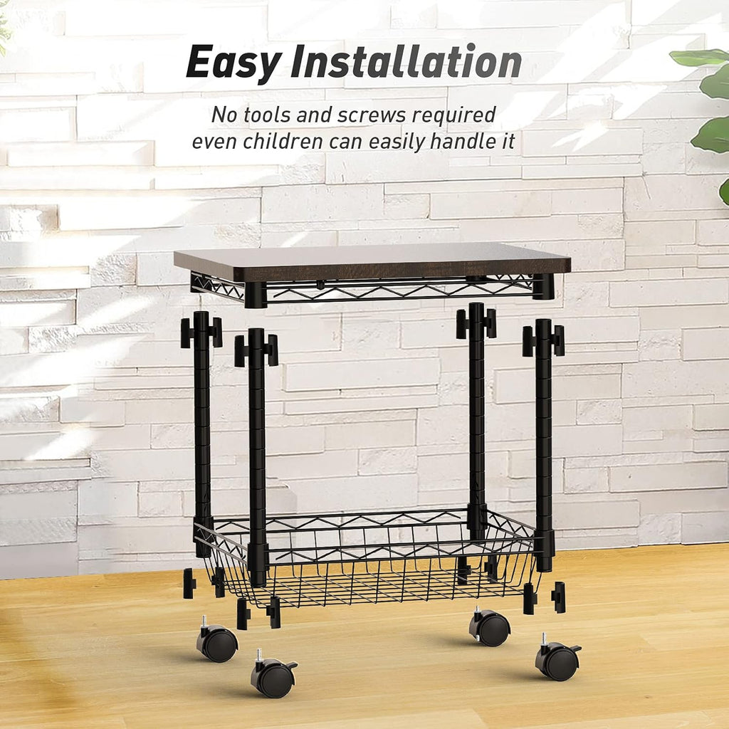 Printer Stand with Storage, Metal Printer Cart, Heavy Duty Printer Table U65409