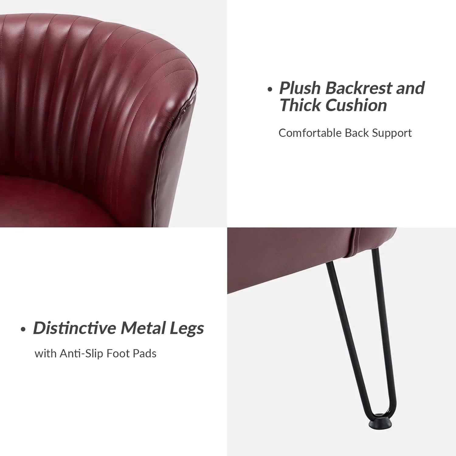 Burgundy Faux Leather Accent Chairs Set Of 2 With Metal Base T5292