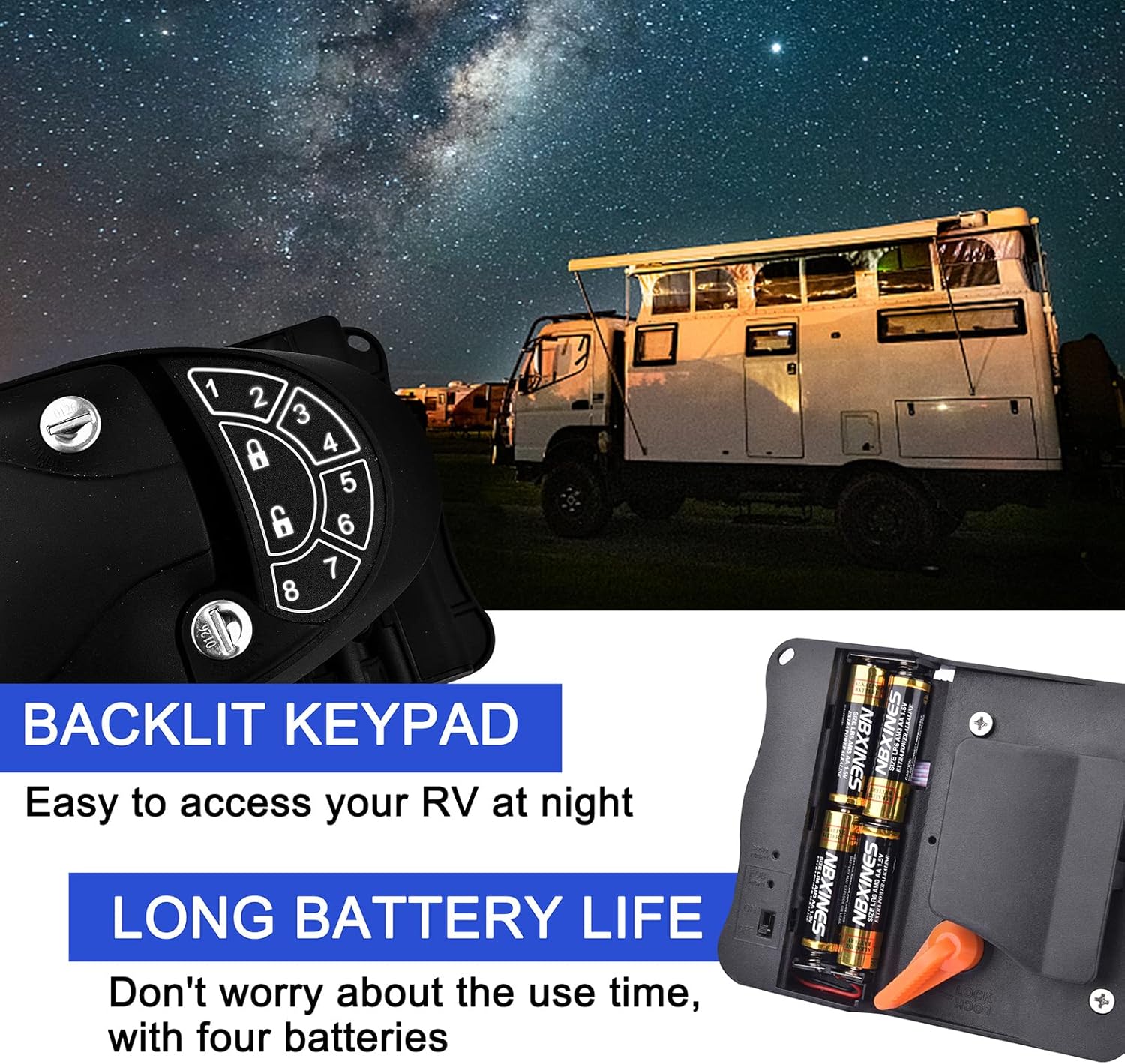 RV Keyless Entry Door Lock with Backlit Keypad and 2 Key Fobs, Pack of 2 U78381