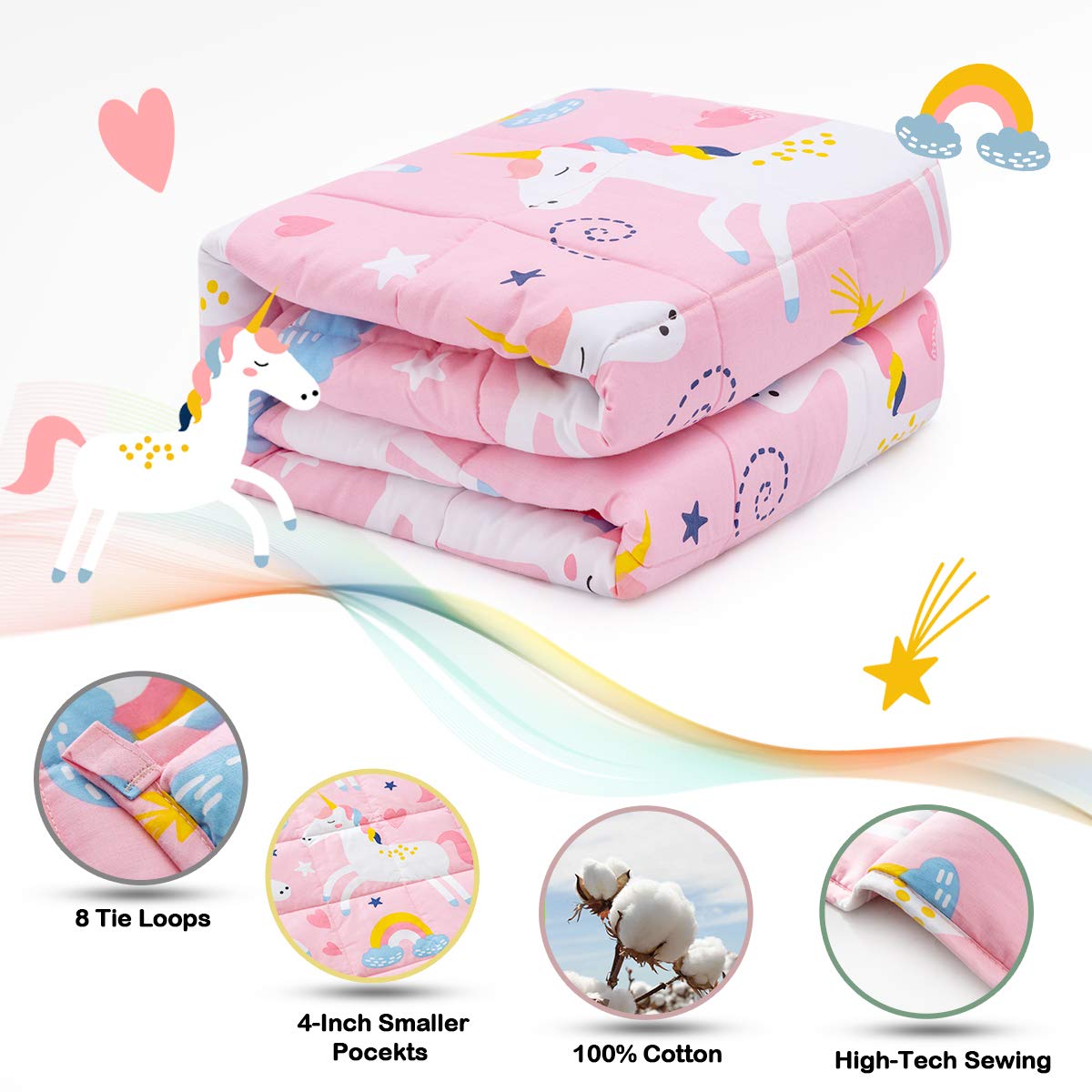 Pink Unicorn 100% Natural Cotton Weighted Blanket V16742