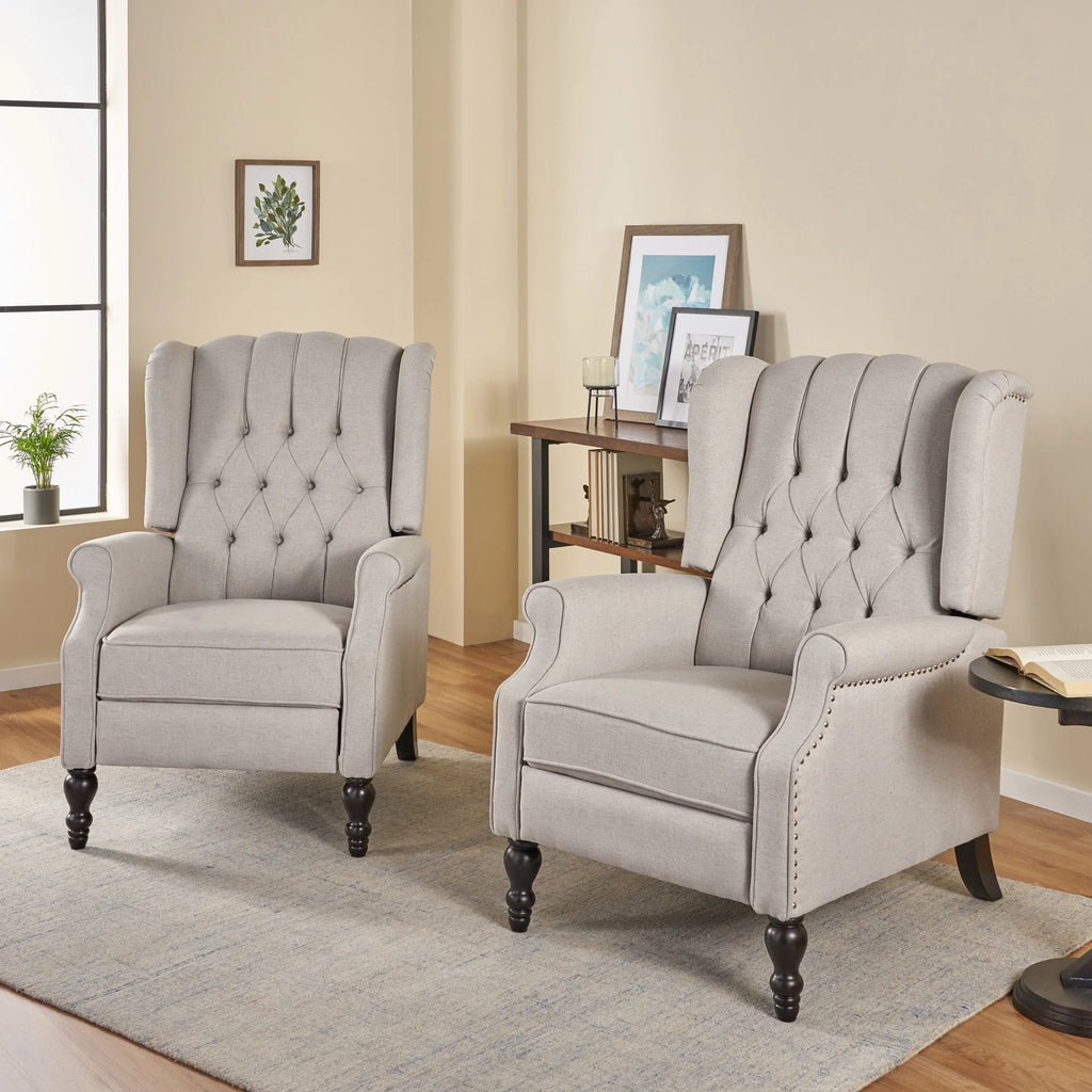 Light Gray Fabric Pushback Recliner, Set of 2 T6711