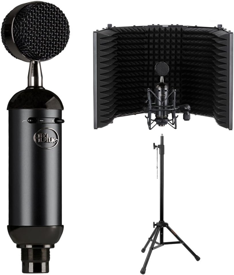 Blue Blackout XLR Condenser Microphone with Reflection Filter and Tripod Mic Stand S97940