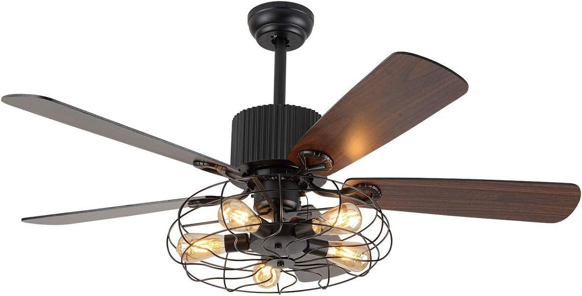 Retro Industrial Iron Cage Ceiling Fan Light 52 Inch 5-Lights E27 Fixture E467