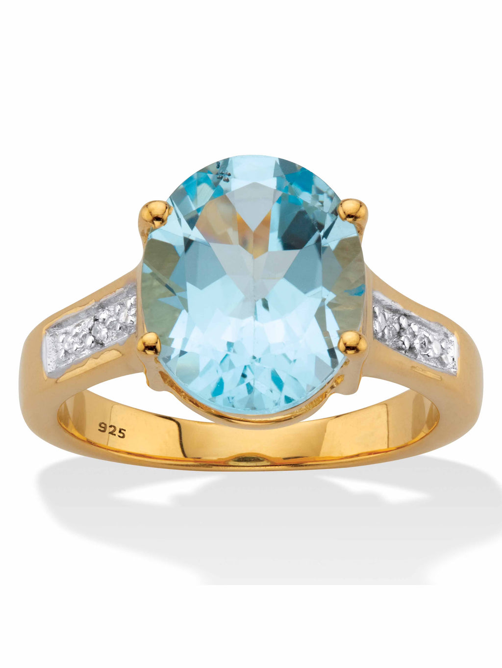 Oval-Cut Blue Topaz and Diamond Accent Two-Tone Ring 14k Gold-plated Sterling Silver E352995