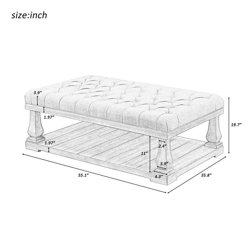 Beige Coffee Table with Wood Shelf and Padded Seat Bench G835167